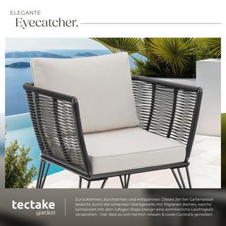 Tectake 2er Set Garten-Loungesessel Sundo im Rope-Design je 120 kg Belastbarkeit, höhenverstellbare Füße  