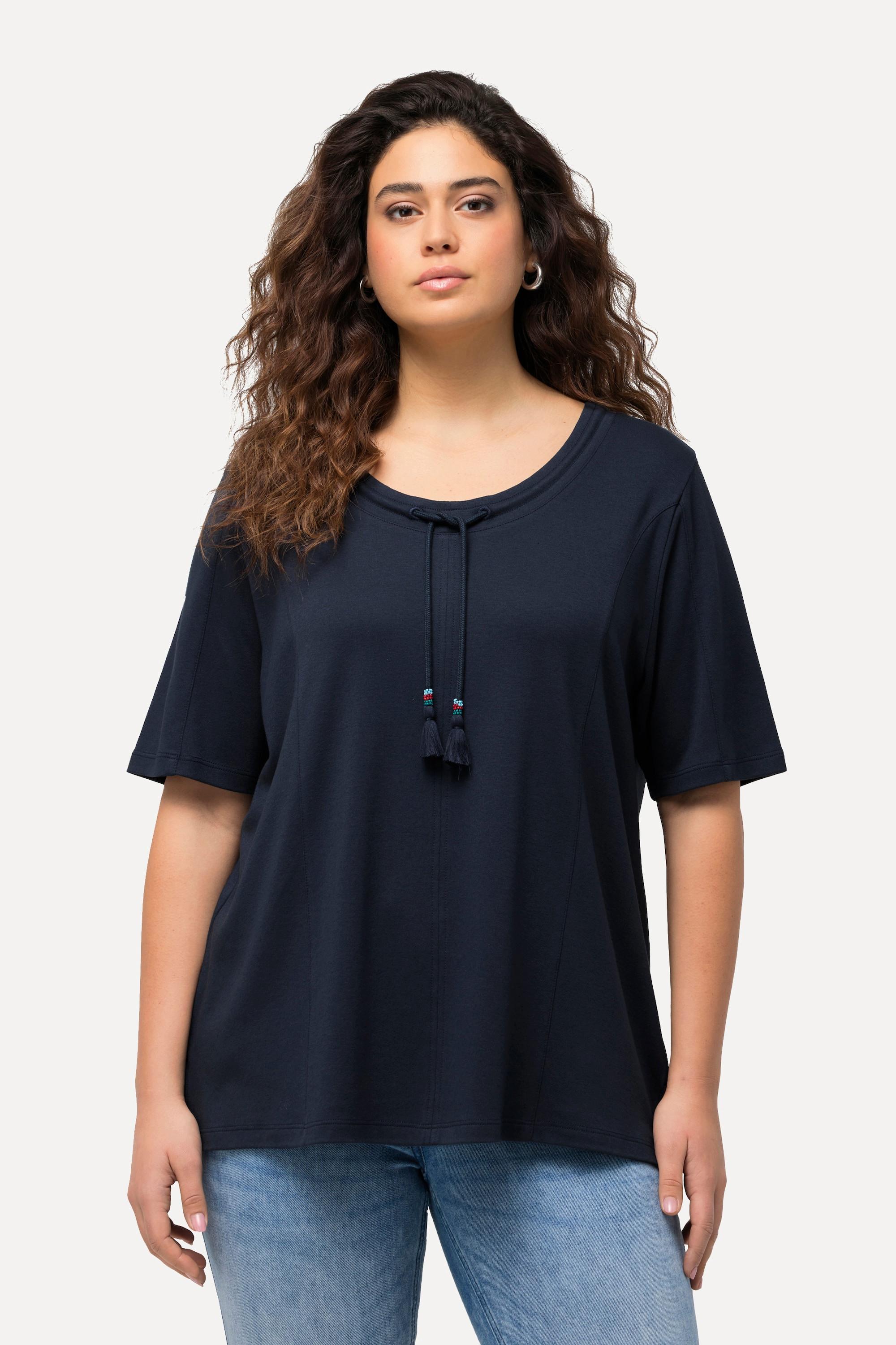 Ulla Popken Sweat-shirt Col Montant Ruban Fantaisie Manches Courtes  