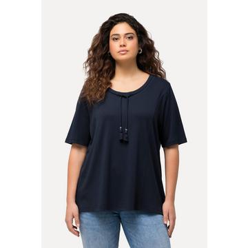 Sweat-shirt en modal mélangé, avec col montant, ruban fantaisie et manches courtes