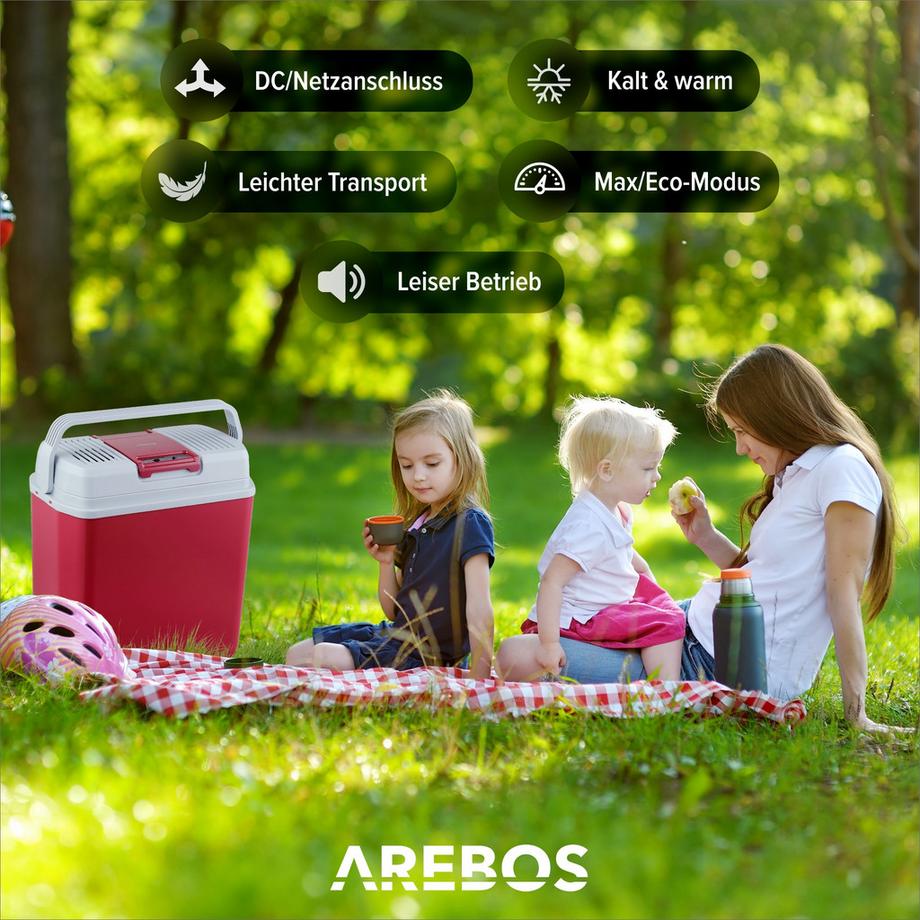 Arebos  Kühlbox 20L Auto Thermoelektrische Warmhaltebox 12V 230V Kühlschrank 