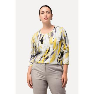 Ulla Popken  Shirt, Marmordruck, Ziersteine, Rundhals, Langarm 