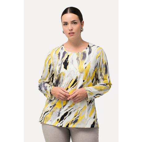 Ulla Popken  Shirt, Marmordruck, Ziersteine, Rundhals, Langarm 