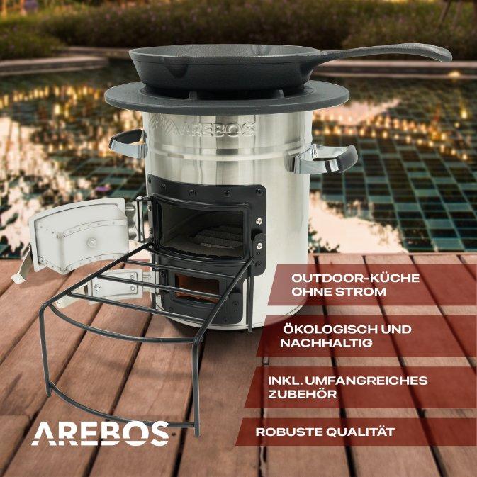 Arebos  Raketenofen inkl. Grillpfanne Dutch Oven BBQ Rocket Stove Camping-Ofen 