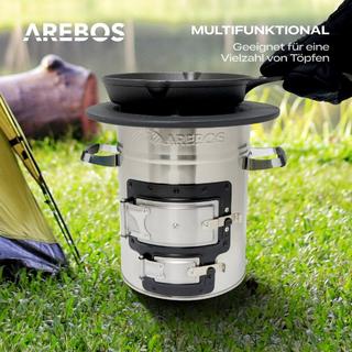 Arebos  Raketenofen inkl. Grillpfanne Dutch Oven BBQ Rocket Stove Camping-Ofen 