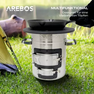 Arebos Raketenofen inkl. Grillpfanne Dutch Oven BBQ Rocket Stove Camping- Ofen