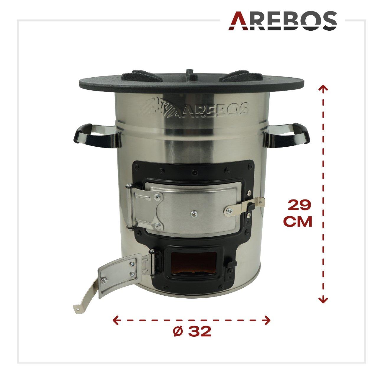 Arebos  Raketenofen inkl. Grillpfanne Dutch Oven BBQ Rocket Stove Camping-Ofen 