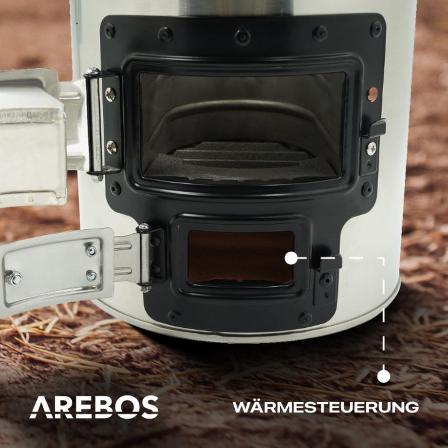 Arebos  Raketenofen inkl. Grillpfanne Dutch Oven BBQ Rocket Stove Camping-Ofen 