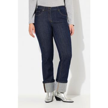 Jean Mary en denim extensible, jambe large avec revers à la base