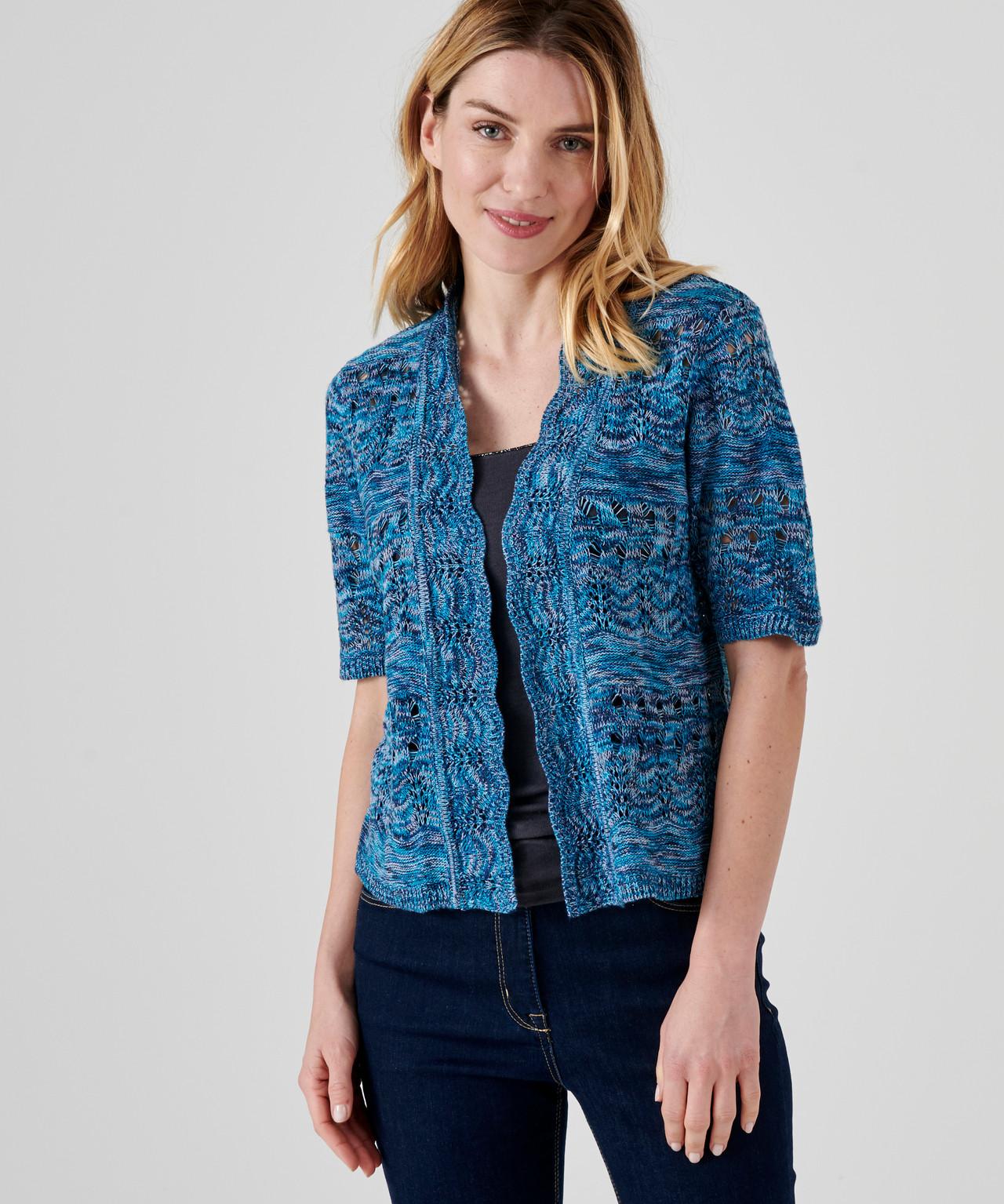 Image of Bolero-jacke Aus Ajour-strick. Damen Blau 54/56