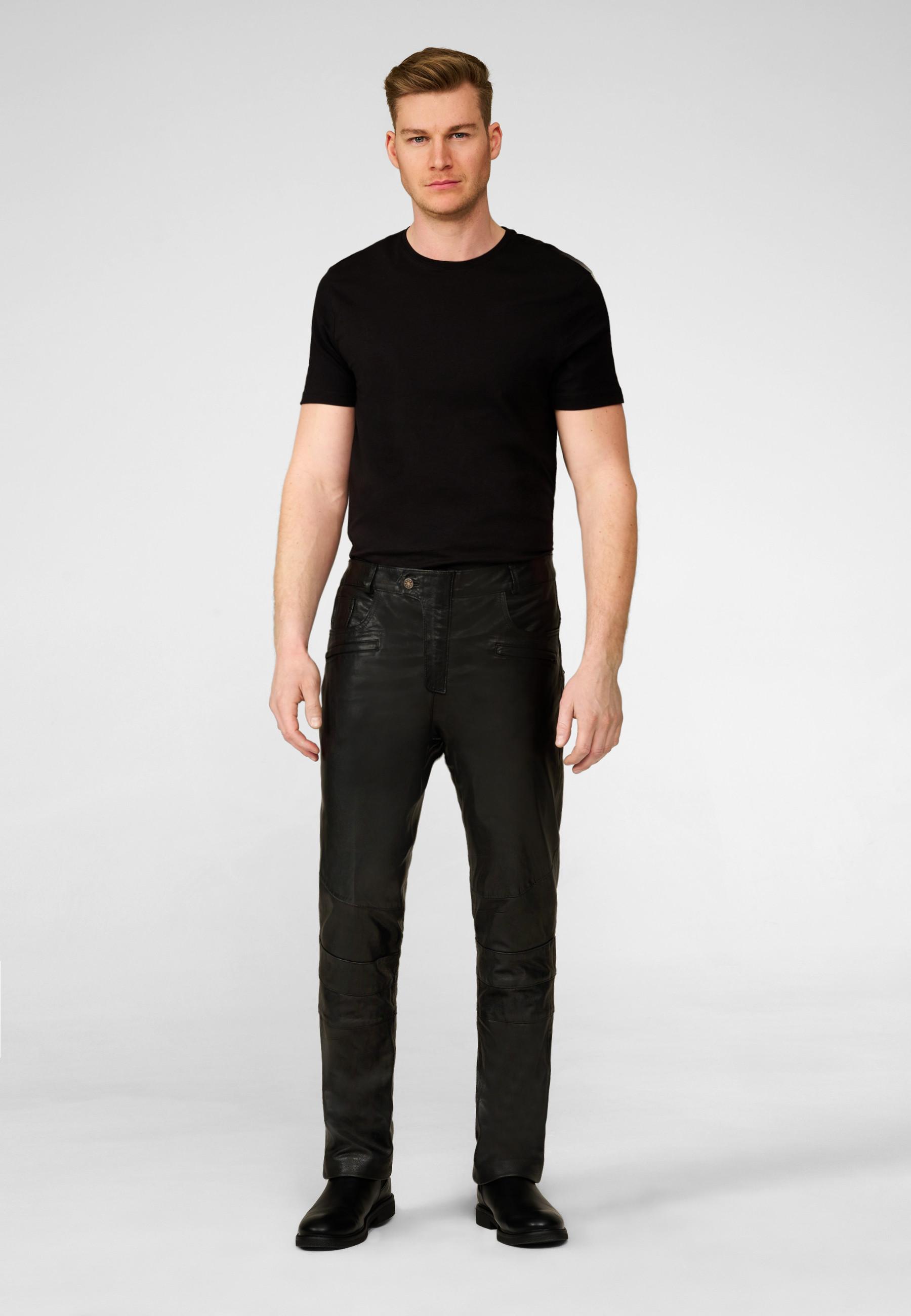 RICANO  Pantalon en cuir pour homme Franklin 2, le pantalon classique à cinq poches avec des applications de motard. 