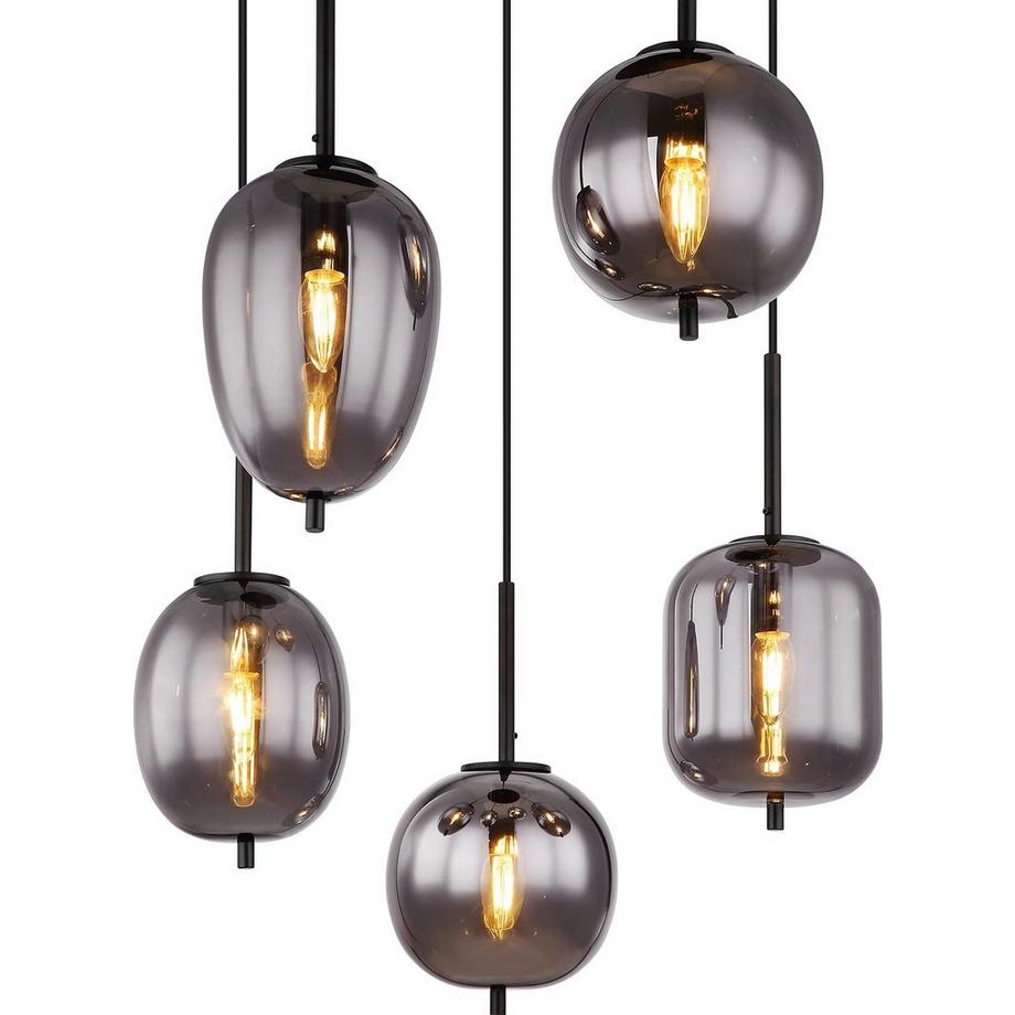 mutoni Lampe à suspension Blacky métal noir mat 5xE14  