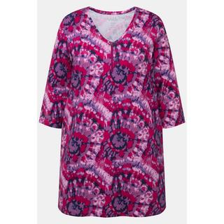 Ulla Popken  Maglia lunga con design batik, zip, scollo a V e maniche a 3/4 