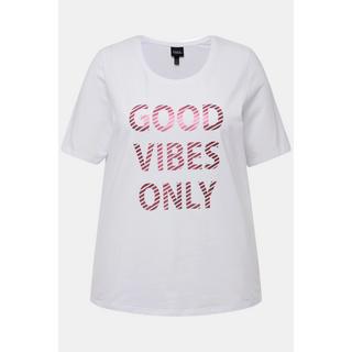 Ulla Popken  T-shirt « Good Vibes Only », col rond et manches courtes 