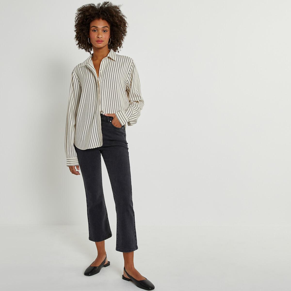 Image of Gestreifte Hemdbluse Mit Langen Ärmeln Damen Schwarz 40