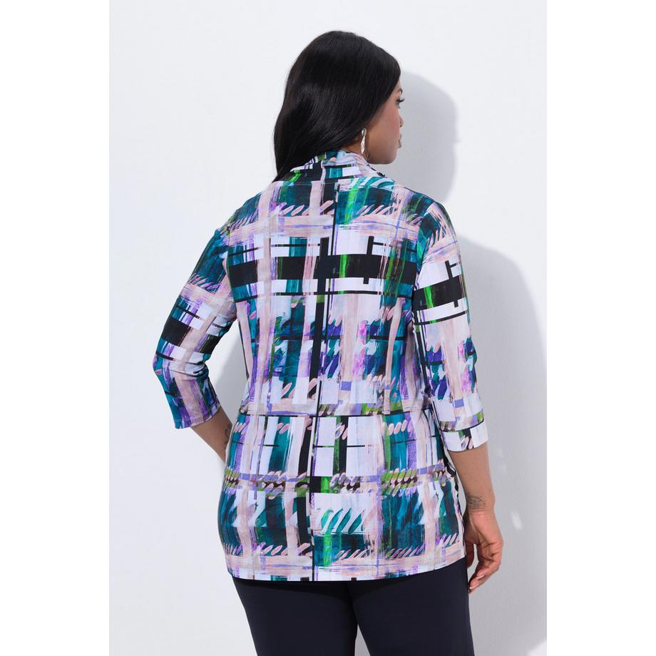 Ulla Popken Maglia tessuto fluente quadri scollo a goccia maniche 3/4  