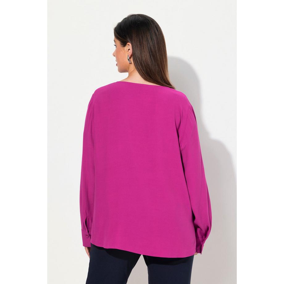 Ulla Popken Tunika Glanz-Einsatz A-Linie V-Ausschnitt Langarm  