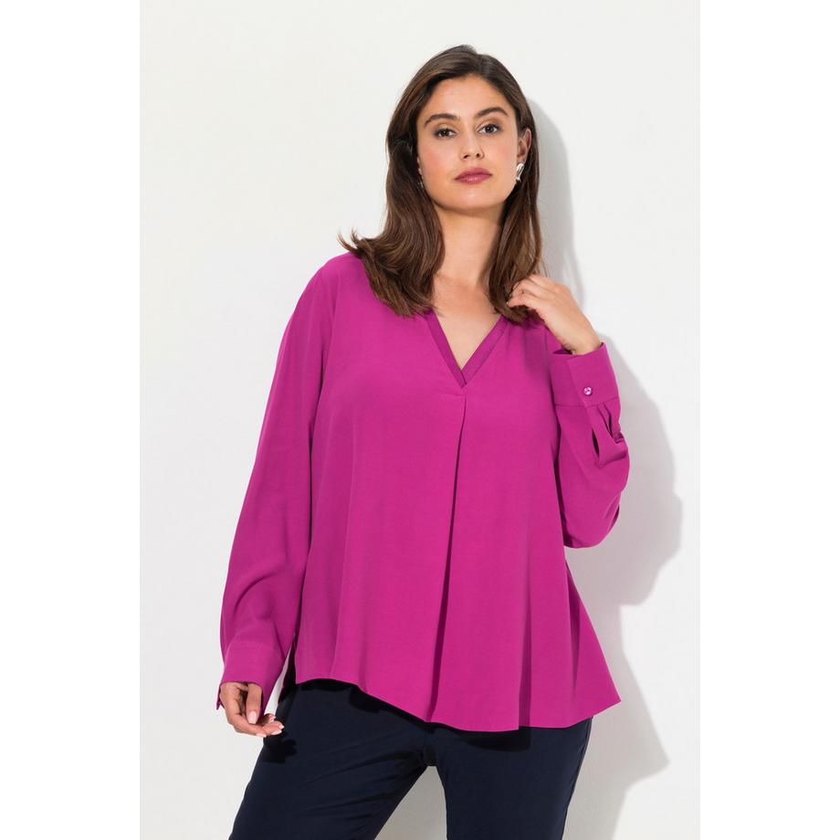 Ulla Popken Tunika Glanz-Einsatz A-Linie V-Ausschnitt Langarm  