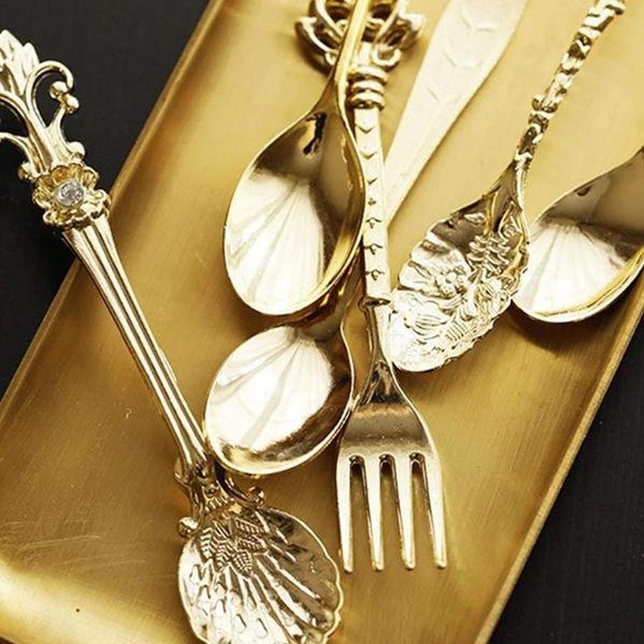 Northio  Cuillères à dessert et fourchette à dessert, 6 pièces - Or 