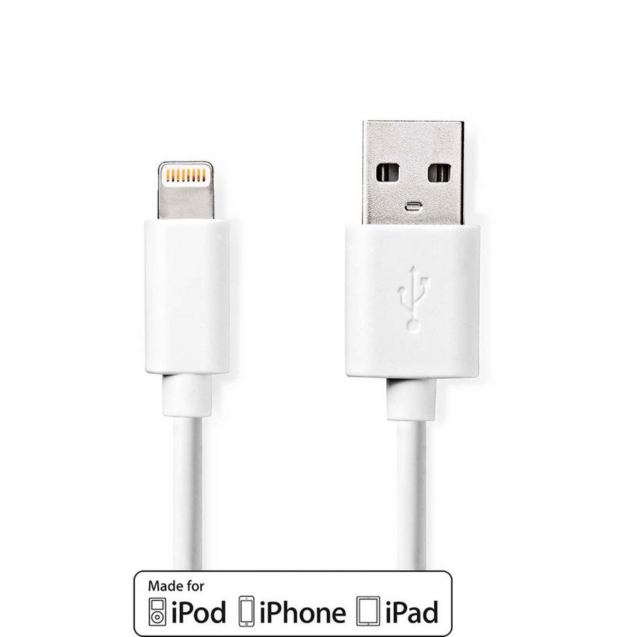 Nedis  Cavo Lightning | USB 2.0 | Apple Lightning, 8-pin | USB-A Maschio | 480 Mbps | Nichelato | 2,00 m | Rotondo | PVC | Bianco | Etichetta 