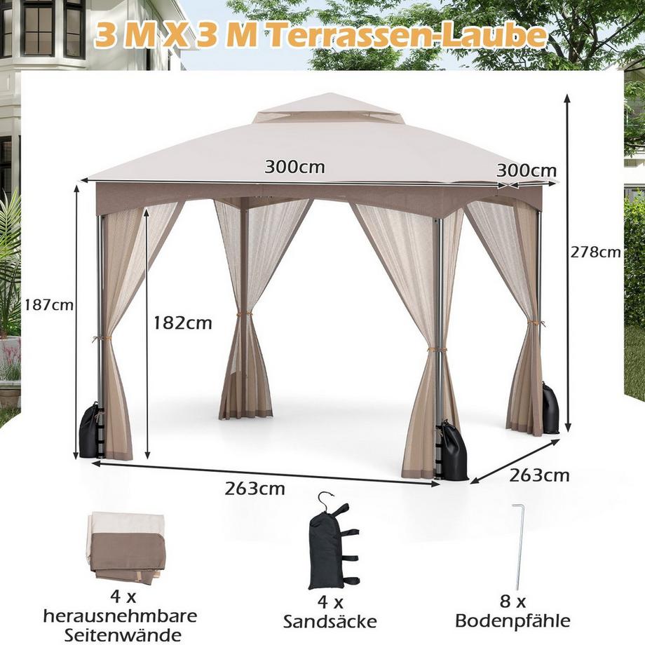 Northix Pavillon mit Moskitonetz und Sandsäcken  