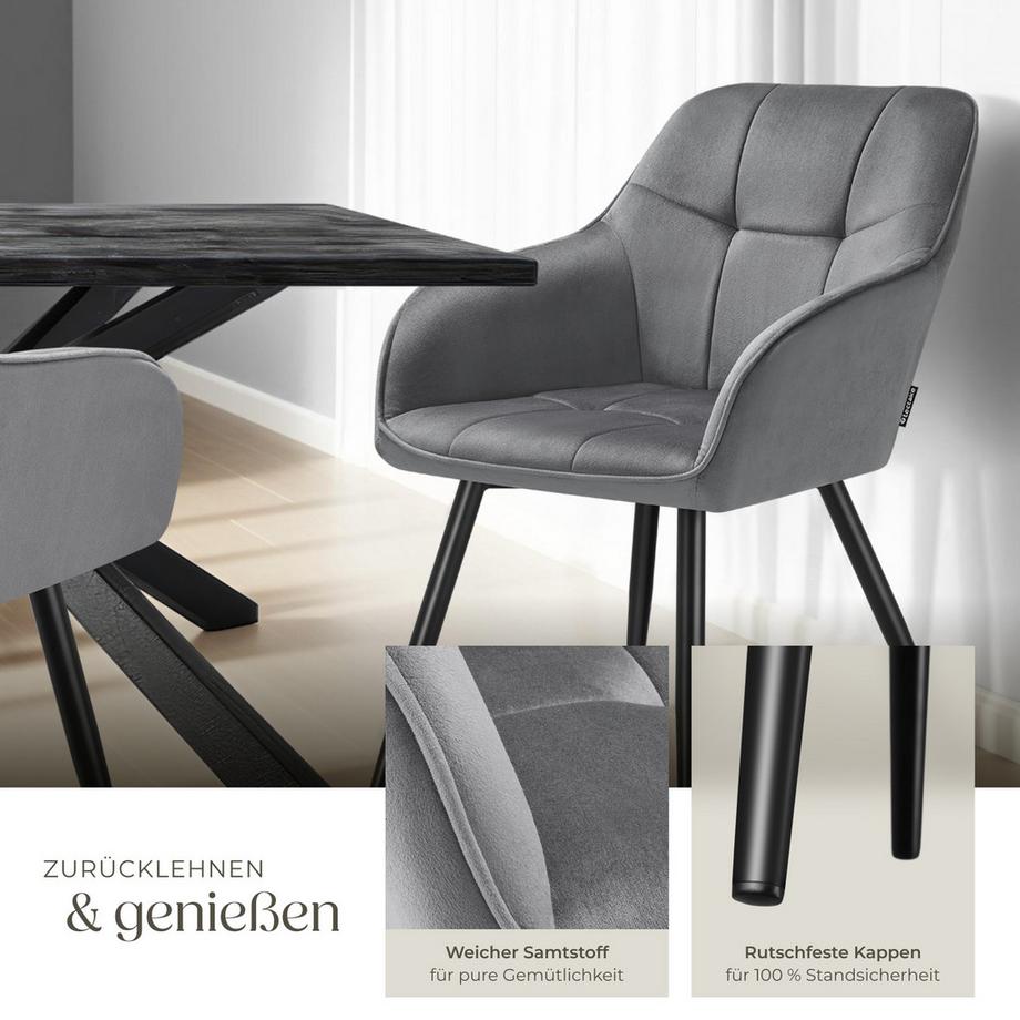 Tectake Sedia da pranzo Marilyn Imbottita, in velluto, trapuntata  