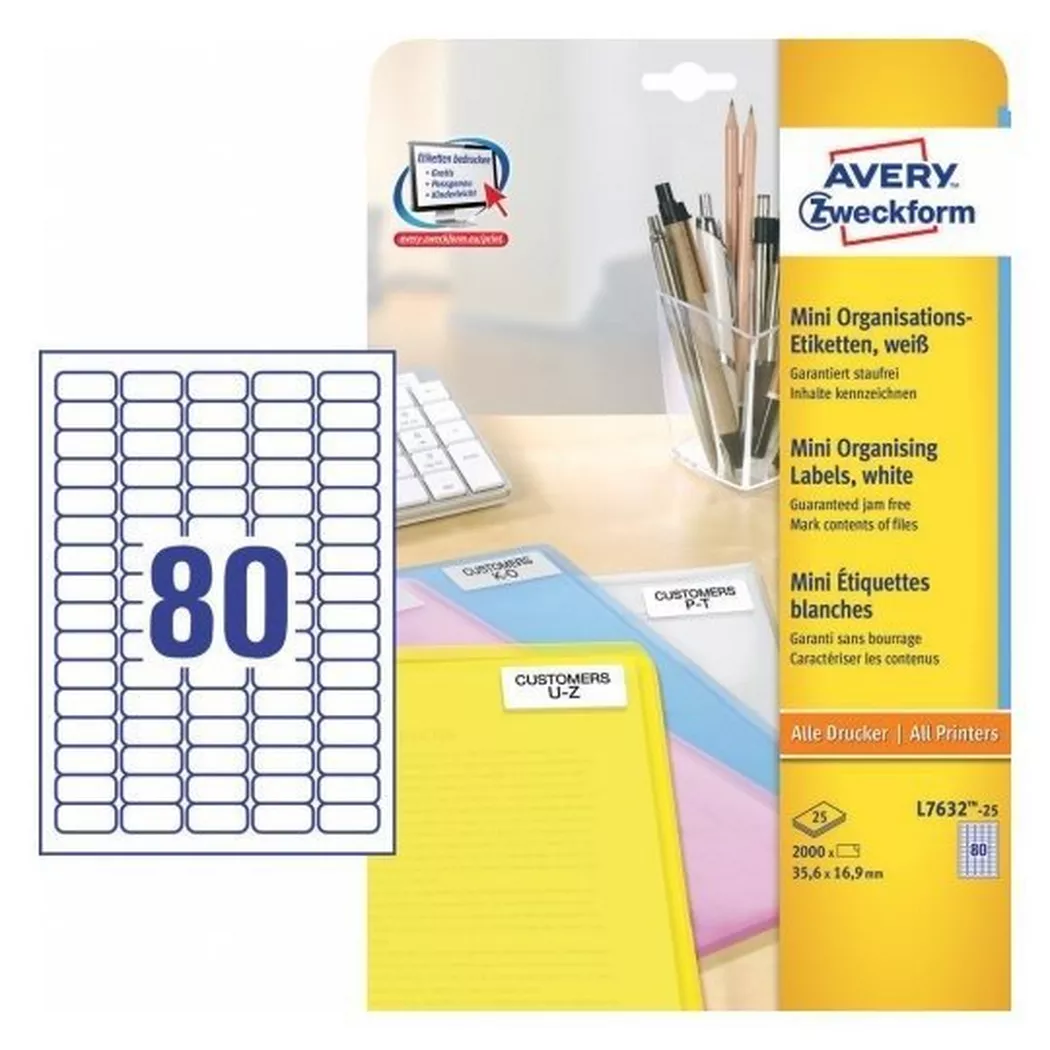 Avery-Zweckform – AVERY ZWECKFORM Mini Etiketten, 2000 Stk., One Size, Weiss