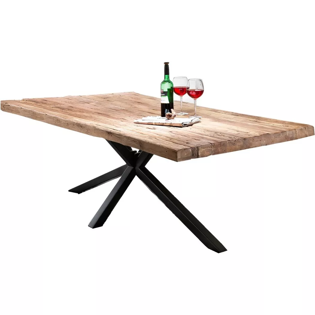 SIT Esstisch "Lourdes aus recyceltem Teakholz mit Metallgestell" 50 mm starke Teakholzplatte & extravagantes Metallgestell