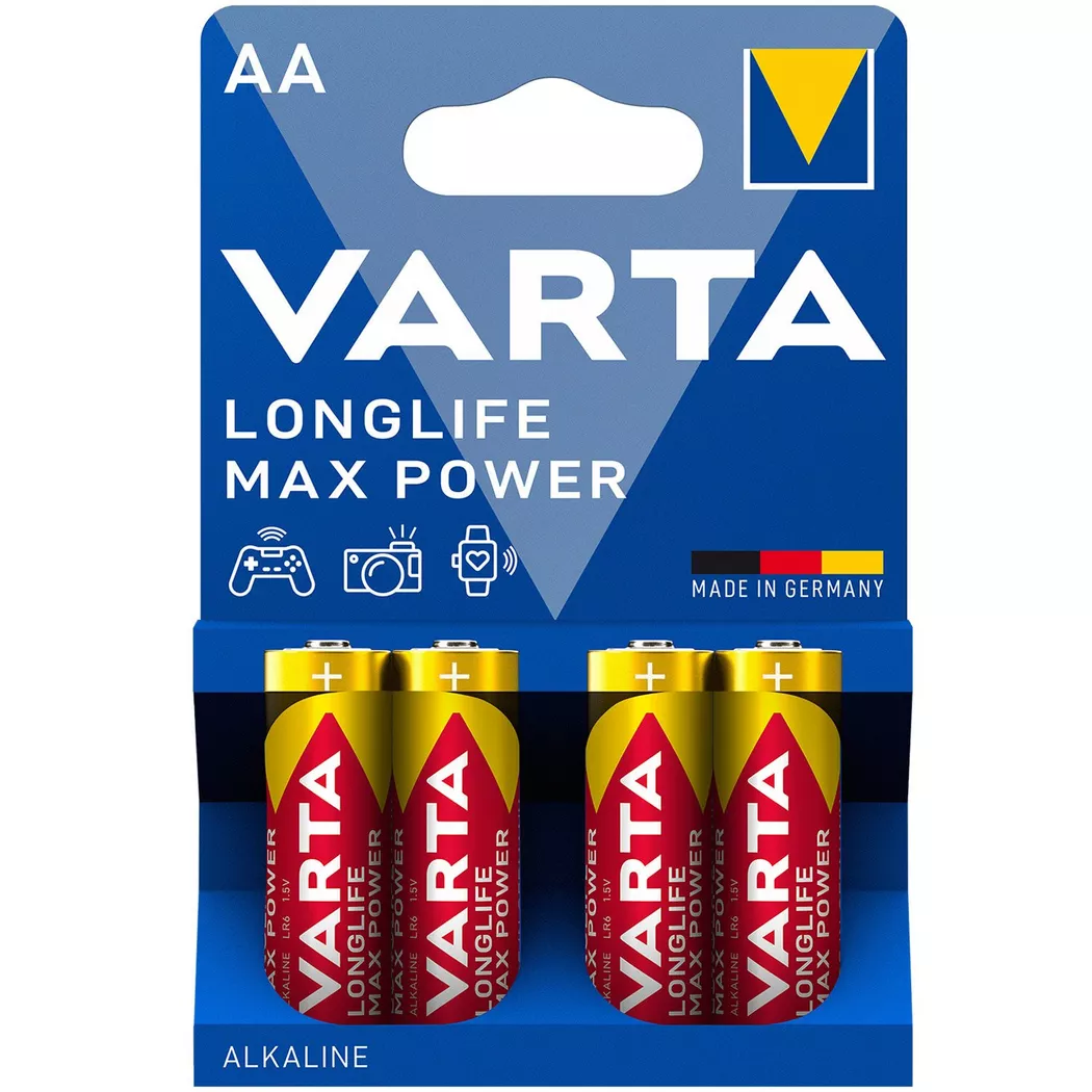 VARTA - Batteria AA/LR6 a lunga durata Max Power, pacco da 4, AA
