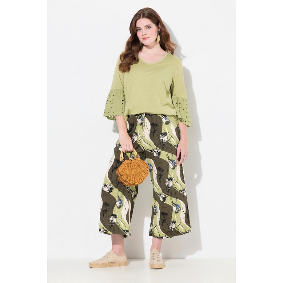 Ulla Popken Culotte Jersey Motif Vagues Jambe Large Coton Bio  