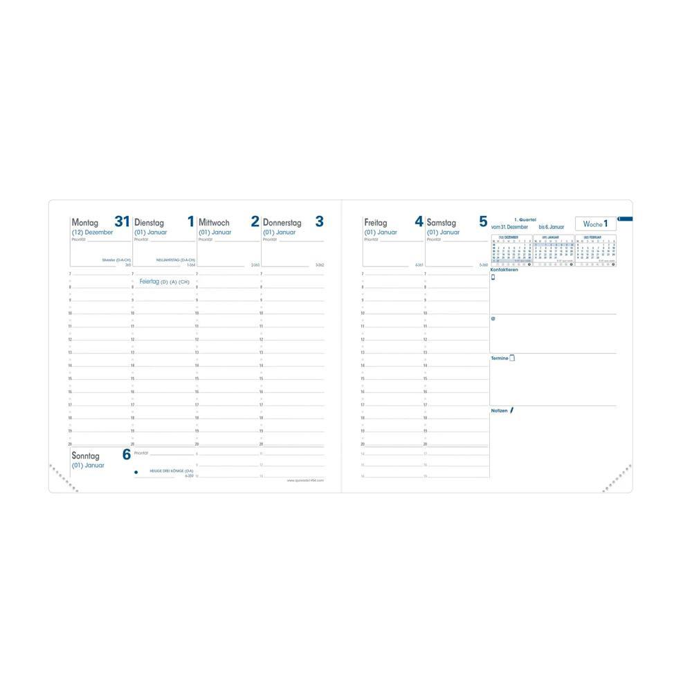 QUO-VADIS Quo Vadis - Agenda - 2025 - Exécutif - Semainier Planning - Allemand - Club - Rose - 13 mois de décembre à décembre - 16x16 cm - Papier Clairefontaine blanc - Fabrication française  