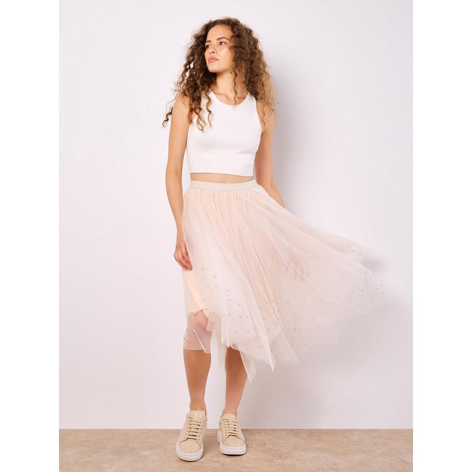 APRICOT Jupe midi en tulle ornée de perles  