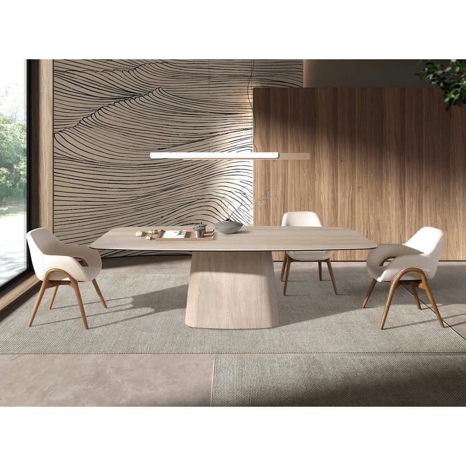 ANGEL CERDA Table de salle à manger ovale en tonneau en marbre porcelaine  