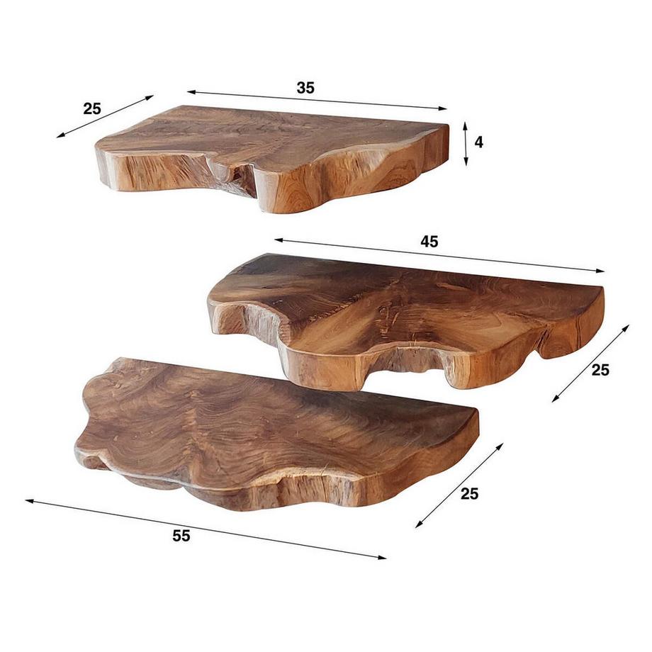 mutoni Wandregal Natural Line Teak natur (3er-Set)  