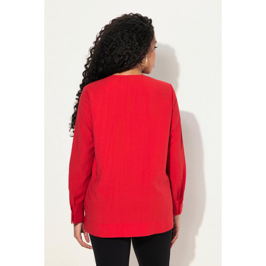 Ulla Popken Blusa Maniche Lunghe Texture Bottone Decorativo Scollo a V  