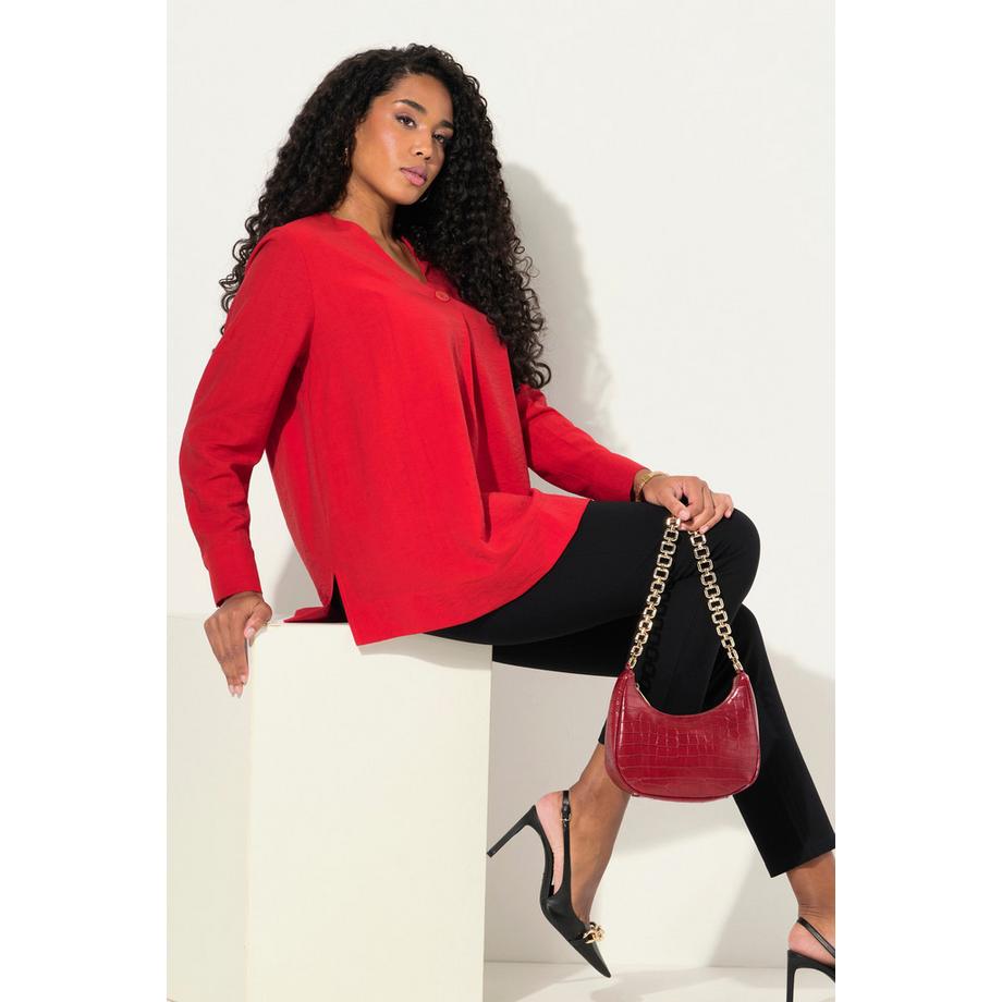 Ulla Popken Blusa Maniche Lunghe Texture Bottone Decorativo Scollo a V  