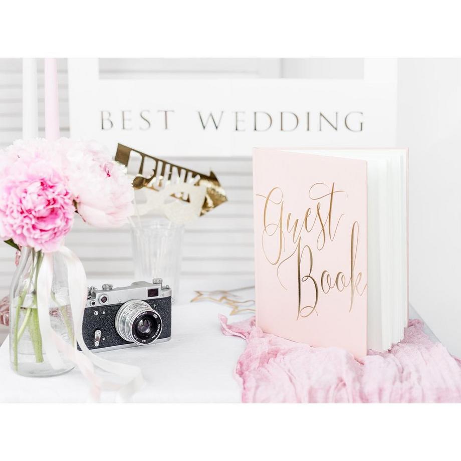 PartyDeco Gästebuch Guest Book 20 x 24.5 cm, Weiss/Gold  