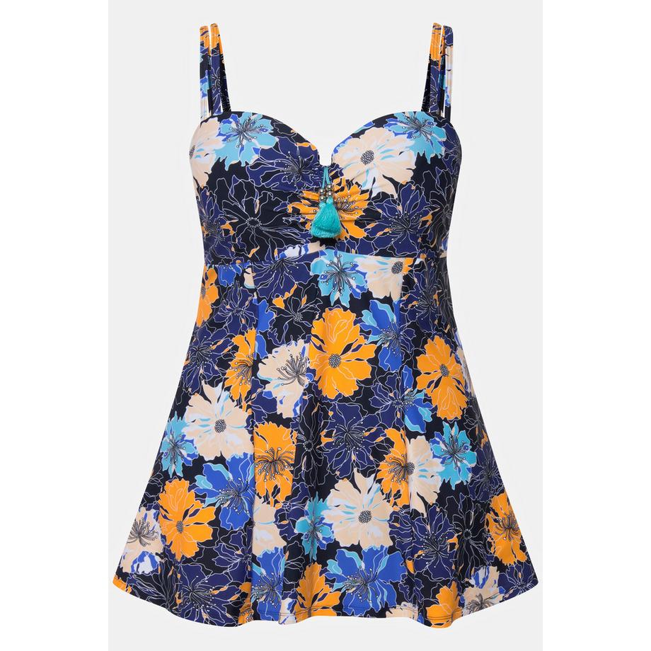 Ulla Popken Robe de bain à fleurs bonnets souples décolleté bustier  