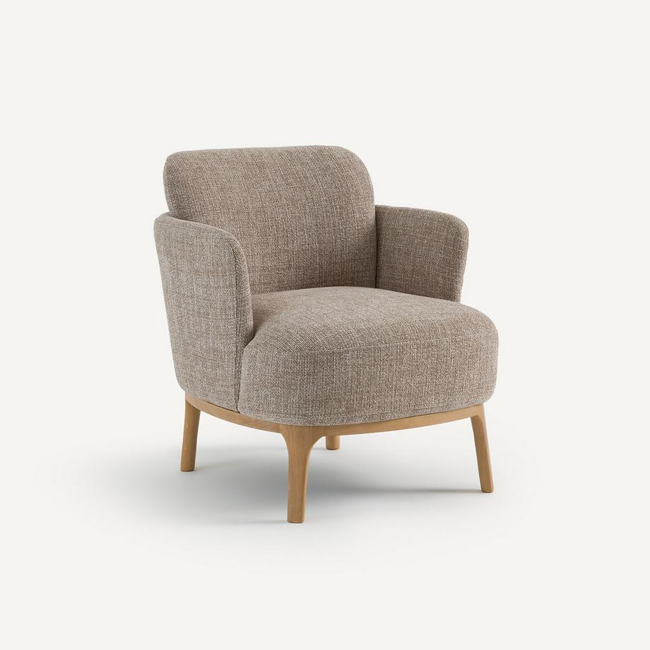 Sessel aus meliertem Stoff und massiver Eiche