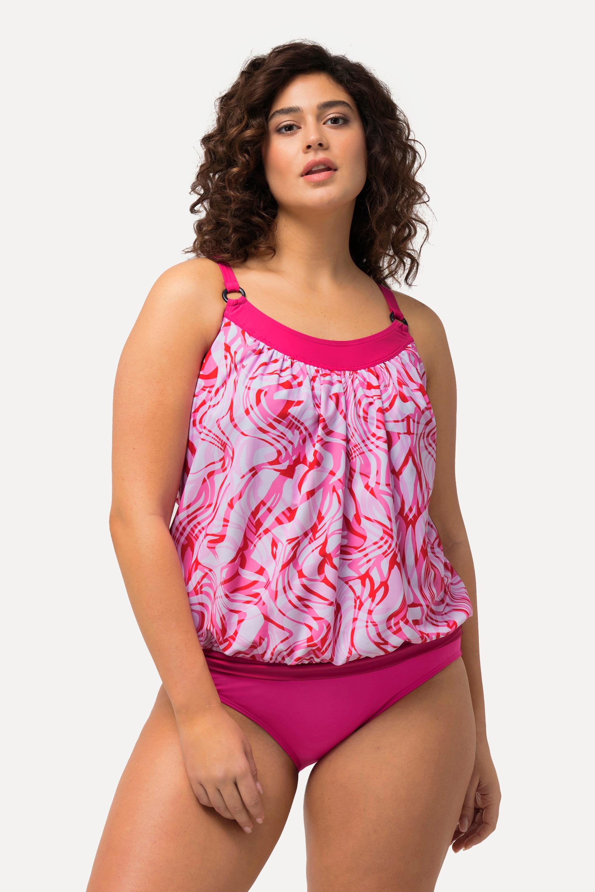 Ulla Popken  Tankini con design astratto, coppe morbide, orlo elastico e materiale riciclato 