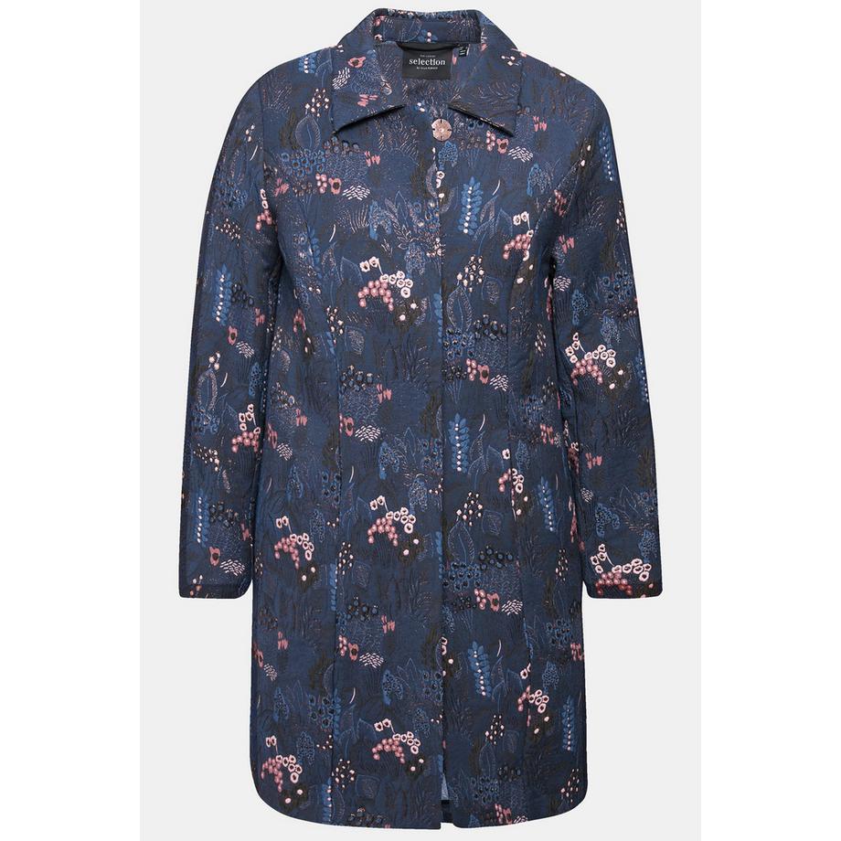 Ulla Popken Jacquard Florales Design Hemdkragen Langarm Jacke  