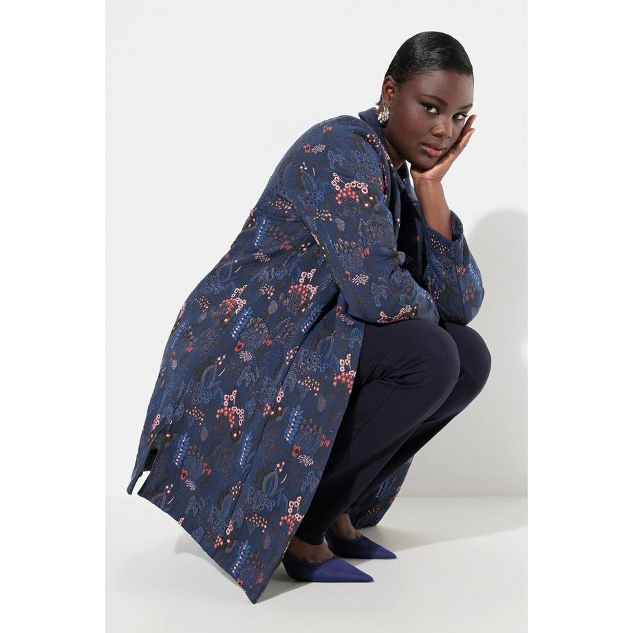 Ulla Popken Jacquard Florales Design Hemdkragen Langarm Jacke  