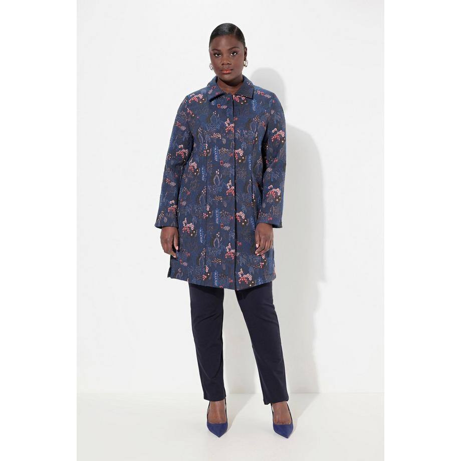 Ulla Popken Jacquard Florales Design Hemdkragen Langarm Jacke  