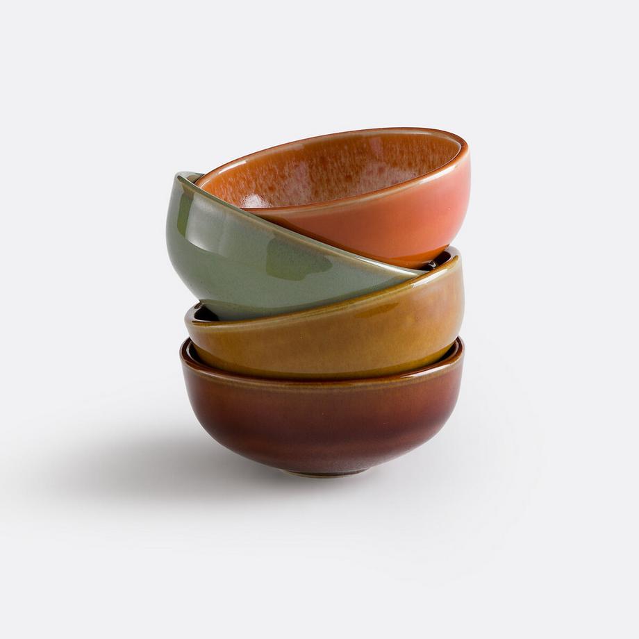 Lot de 4 petits bols en grès émail réactif