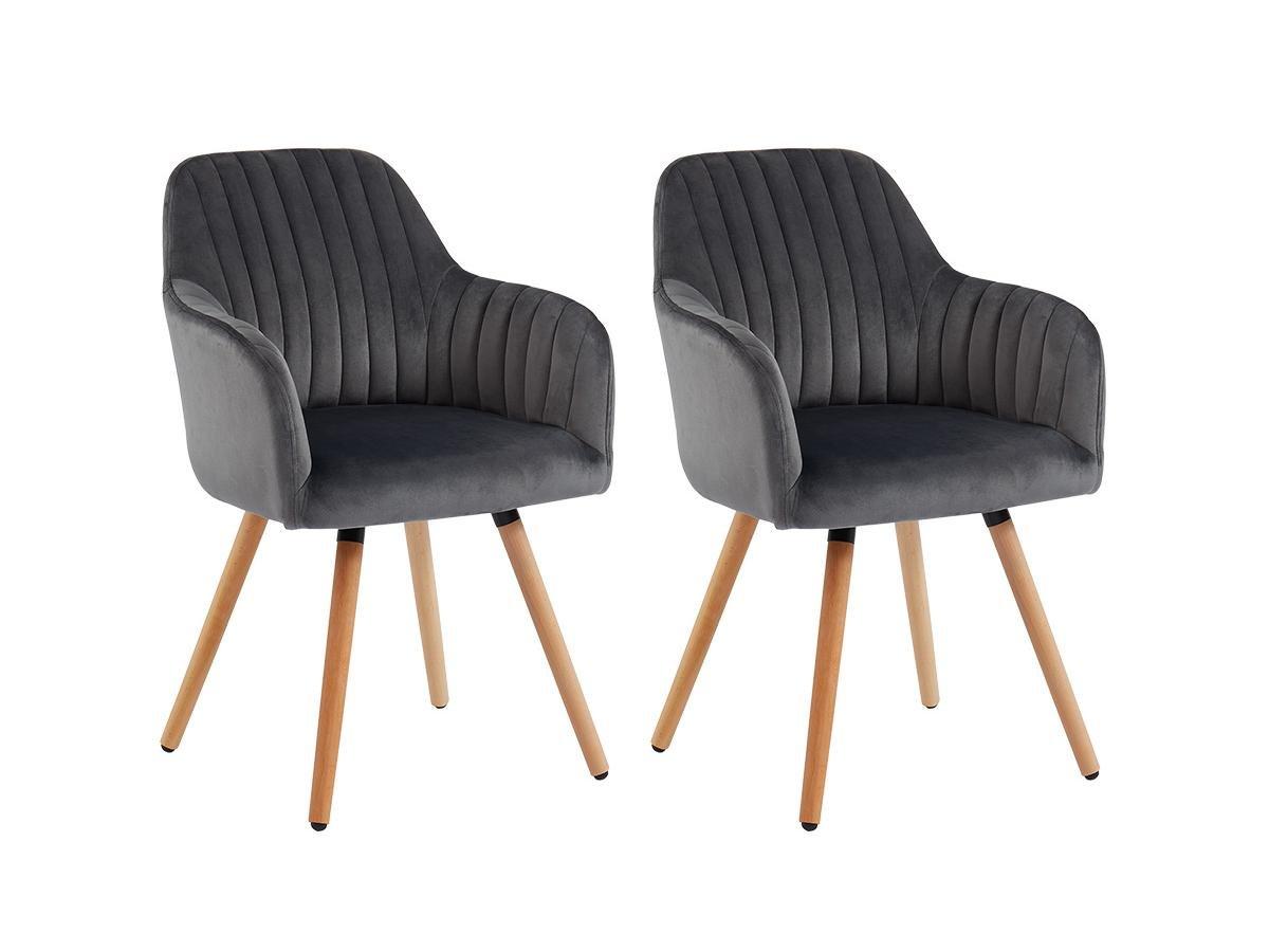 Vente-unique Lot de 2 chaises avec accoudoirs Velours Métal Effet Bois ELEANA  