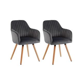 Vente-unique Lot de 2 chaises avec accoudoirs Velours Métal Effet Bois ELEANA  