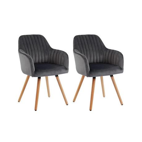 Vente-unique Lot de 2 chaises avec accoudoirs Velours Métal Effet Bois ELEANA  