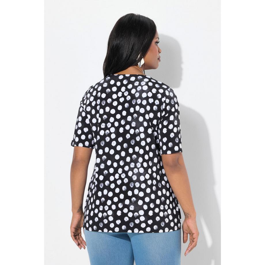 Ulla Popken Maglia Slinky Pois Pieghe Decorative Scollo V Mezze Maniche  