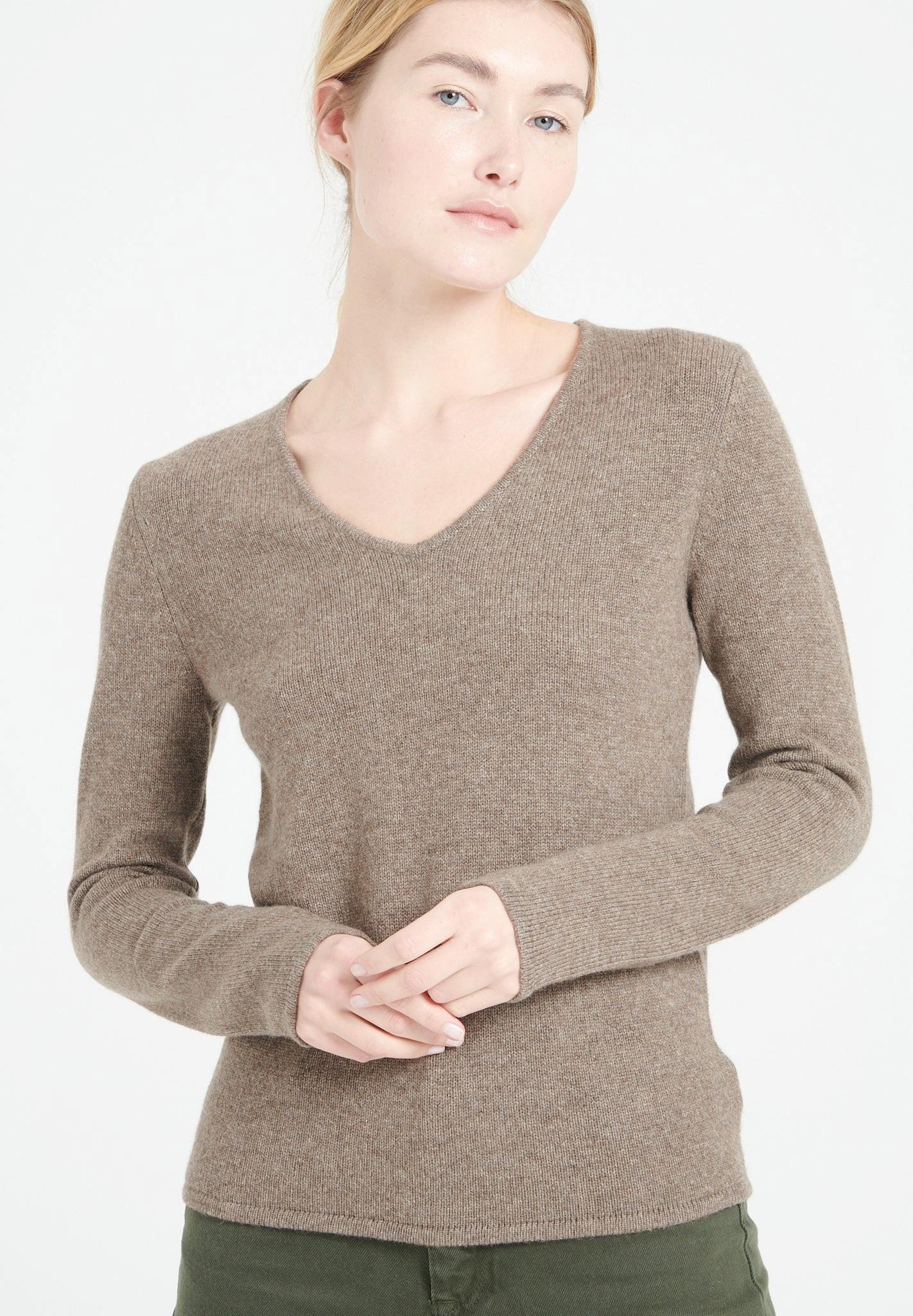 Image of Lilly 20 Pullover Mit V-ausschnitt 4 Fäden - 100% Kaschmir Damen Taupe XXL