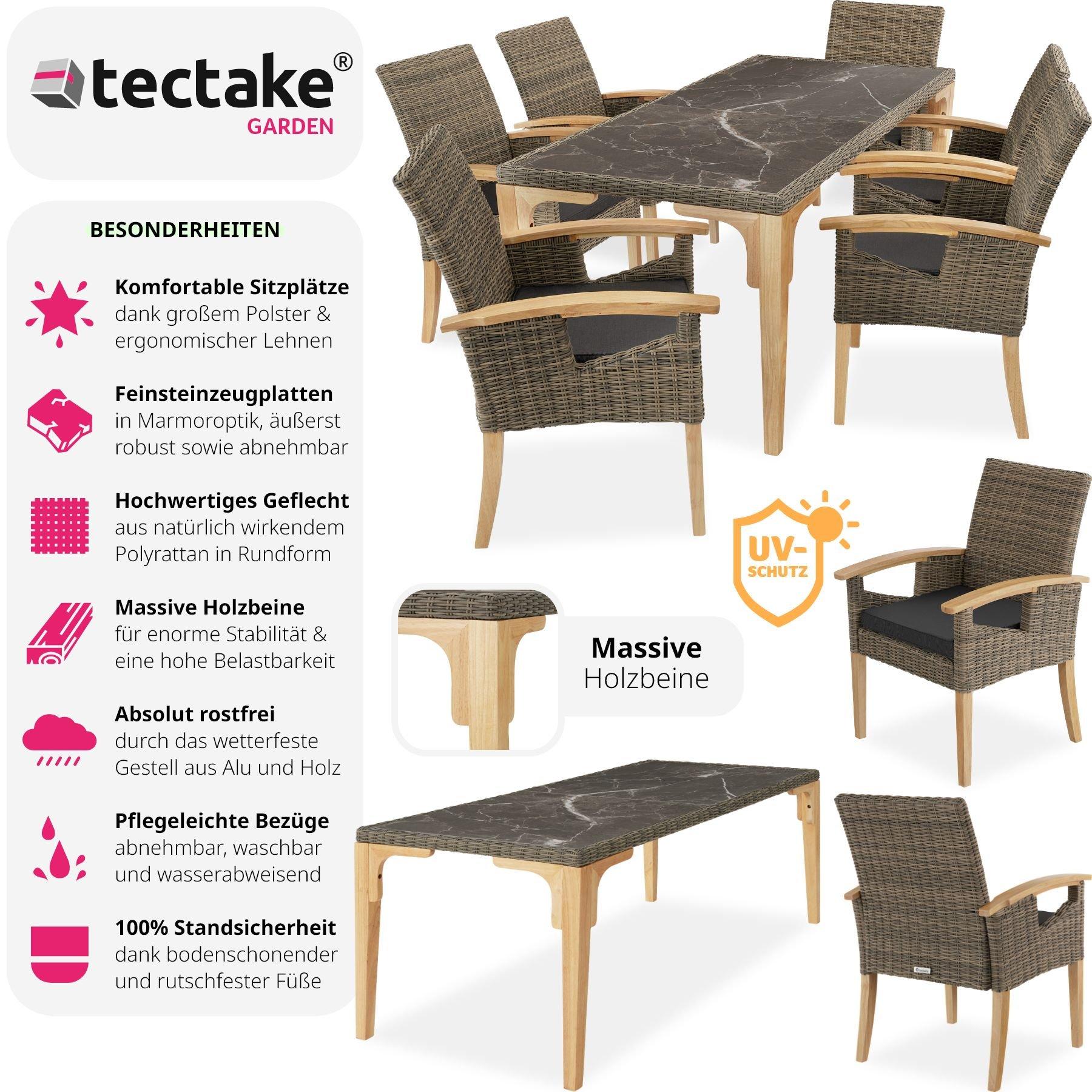 Tectake Rattan Tisch Foggia mit 6 Stühlen Rosarno  