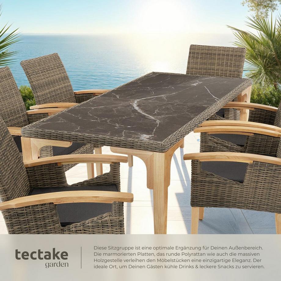 Tectake Ensemble table en rotin avec 6 chaises FOGGIA avec cadre solide  